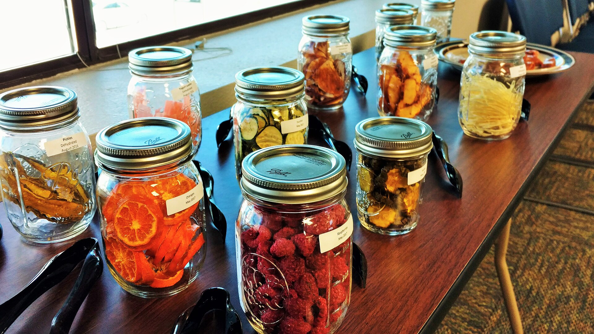 Labelled airtight jars of dried foods
