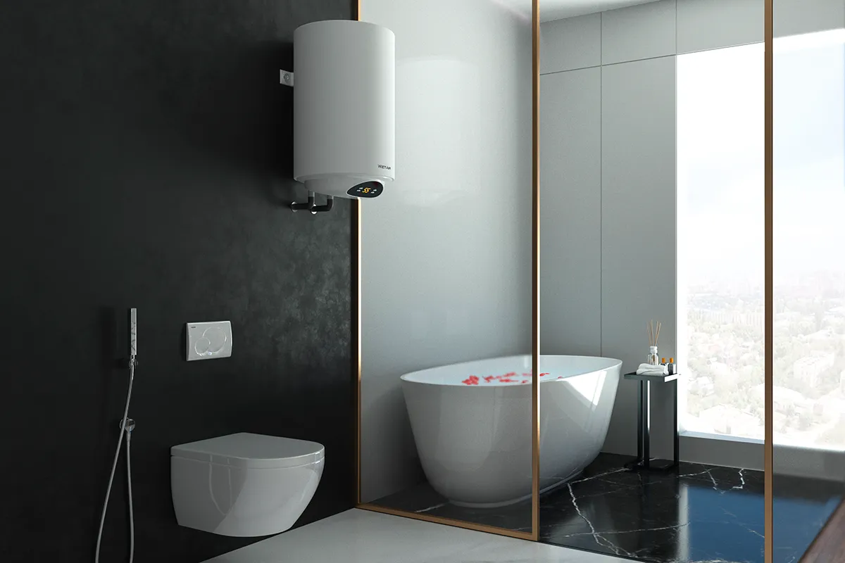 WetAir MWH1-50L water heater installed in a light bathroom